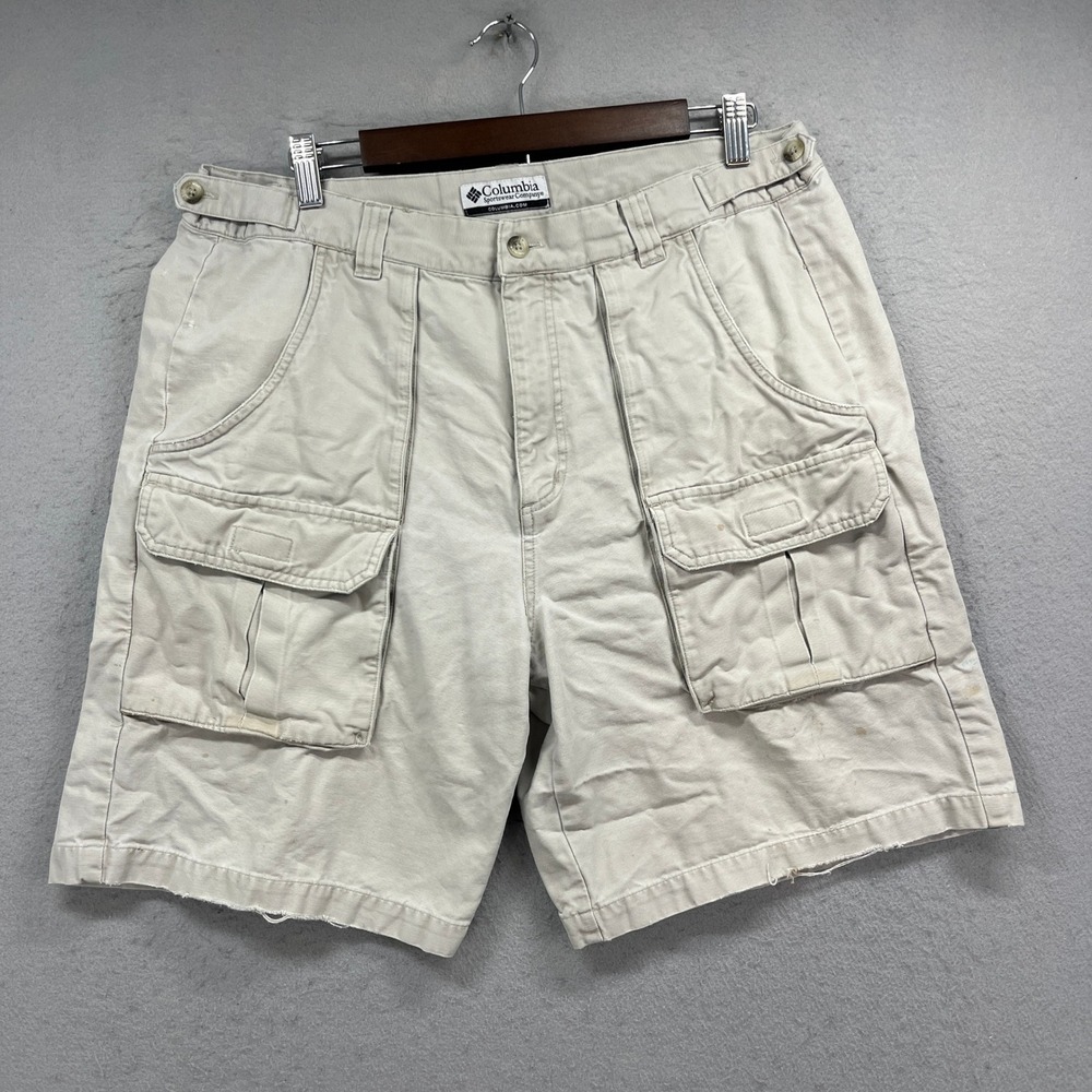 Columbia Cargo Shorts Men 36 Beige Safari Canvas Utility Gorpcore Outdoor Hiking